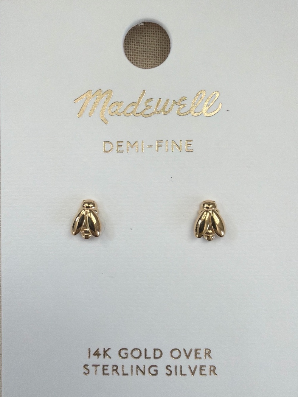 Madewell Gold Bee Stud Earrings - Demi-Fine 14K Gold Over Sterling Silver